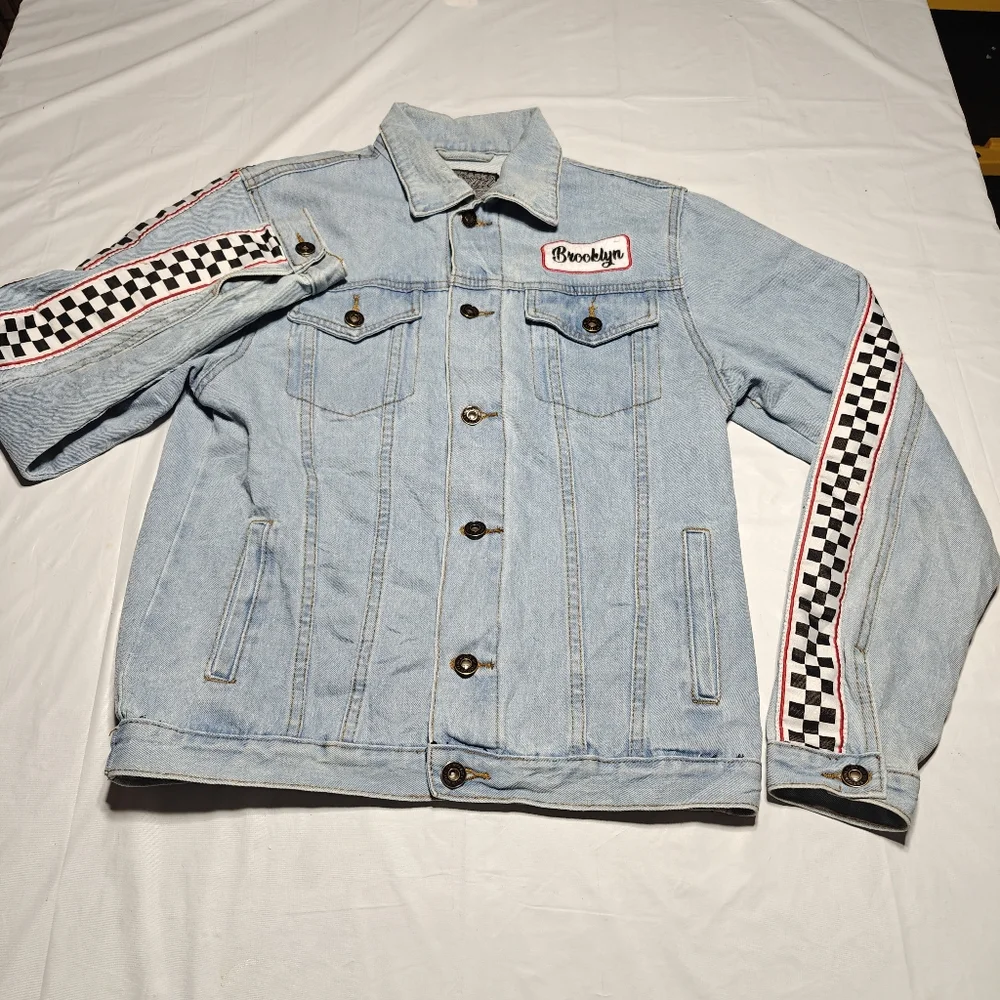 Brooklyn Cloth Denim Jacket Women’s Small Blue Checkered Skater Y2K Grunge - Picture 1 of 14